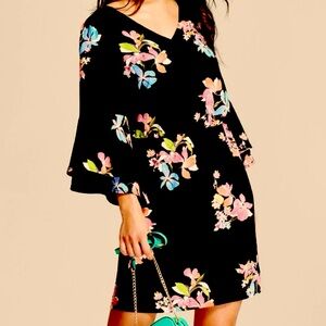 A New Day - Office Friendly Black Dress with Vibrant Floral Design